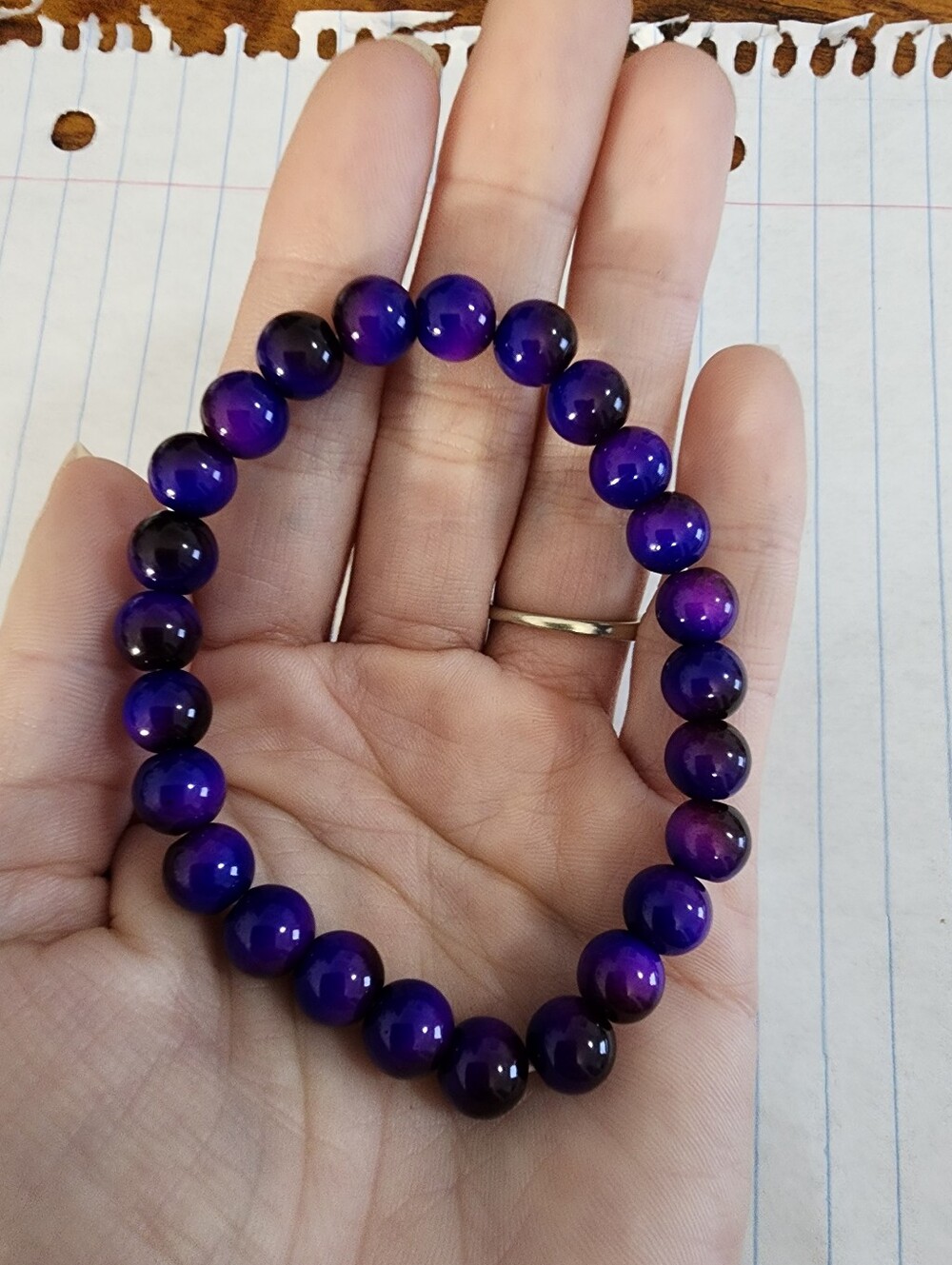 Elegant 8mm Natural Tiger Eye Stone Bracelet - Rainbow Purple And Black Beads,